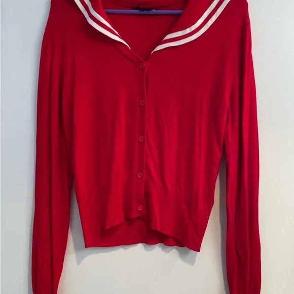 Hell Bunny Landlubber Sailor Cardigan Sweater Womens L Red Retro Anchor Nautical - Picture 2 of 6